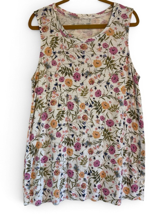 J. Jill Tops - J. Jill Pima Cotton Floral Tunic Sleeveless Scoop Neck White L